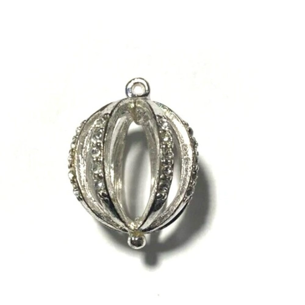 Cut Out Disco Ball Pendant Rhinestones Plastic Silver Tone 3/4" Fashion Jewelry